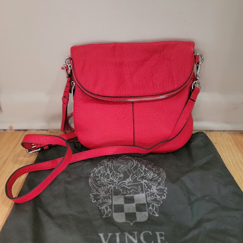 Vince Camuto Cory Scarlet Red Pebbled Leather Crossbody Bag Shoulder Purse